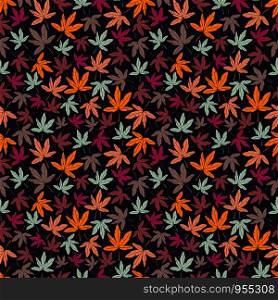 seamless vector repeat pattern texture of hand-drawn autumn motifs on a striking dark background