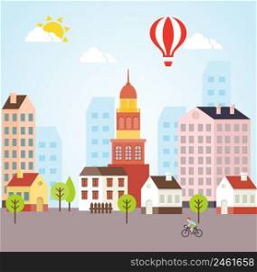 Seamless Vector Sunny Town Landscape Background For Cards and Other Graphic Designs
