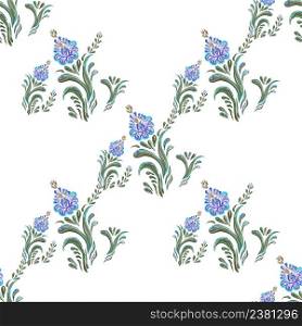Seamless vector vintage pattern with blue flowers on a white background.. Seamless background of watercolor blue flowers