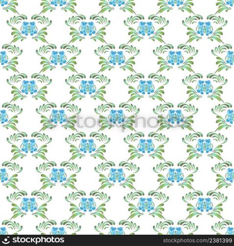 Seamless vector vintage pattern with blue flowers on a white background.. Blue seamless flower pattern