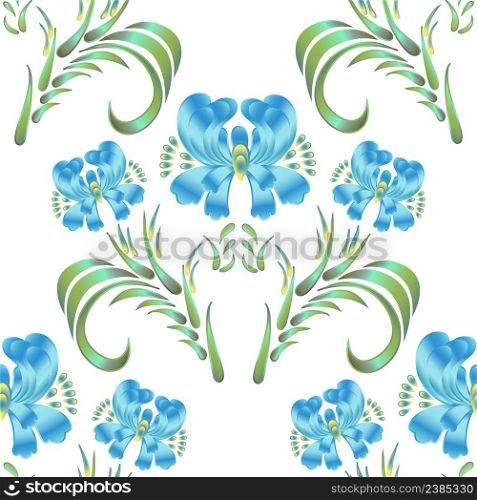 Seamless vector vintage pattern with blue flowers on a white background.. Blue seamless flower pattern