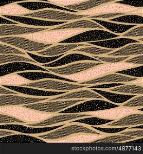 Seamless vector wave pattern for textile and decoration.. Seamless vector abstract wave pattern for textile and decoration with gold glitter effect