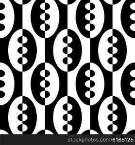 Seamless Vertical Stripe and Ellipse Pattern. Vector Black and White Background. Seamless Vertical Stripe and Ellipse Pattern