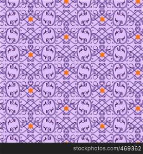 Seamless Victorian floral ornament in pale purple hues with yellow flowers, vector as a fabric texture