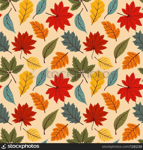 Seamless vintage background pattern with  autumn leaves. Fall backdrop for fabric, textile, wrapping paper, card, invitation, wallpaper, web design.. Autumn Seamless Pattern