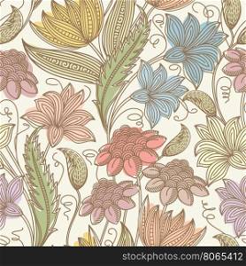 Seamless vintage background pattern with flowers. Vector illustration.
