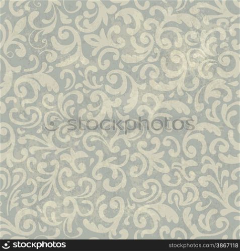 Seamless Vintage Floral Pattern. With Grunge Textured Background.