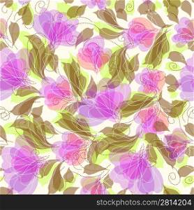 Seamless vintage floral pattern with painting flowers