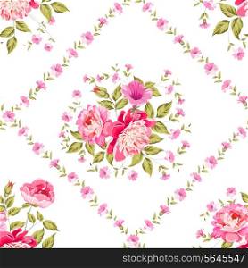 Seamless vintage flower pattern on stripe background. Vector illustration.
