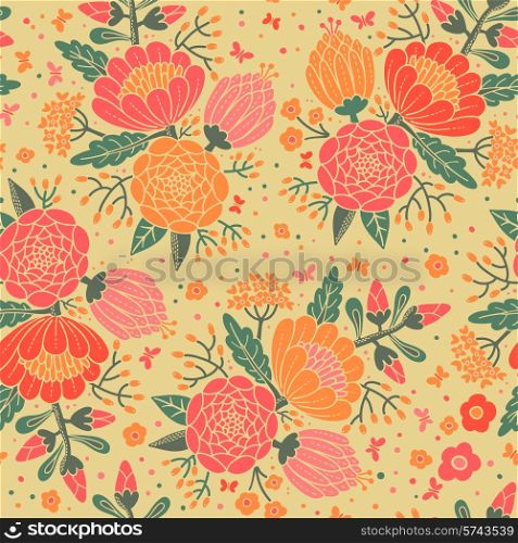 Seamless vintage pattern with decorative flowers. Vector illustration.