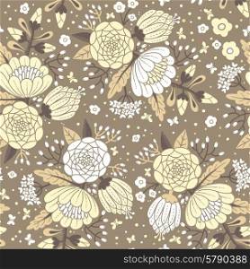Seamless vintage pattern with decorative flowers. Vector illustration.