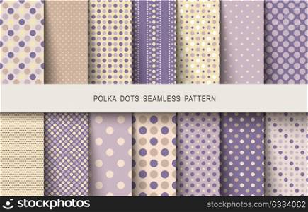 Seamless vintage patterns polka dots set. Vector illustration