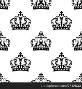 Seamless vintage royal crowns pattern with floral elements on white background. For textile or interior design. Seamless royal crowns pattern background