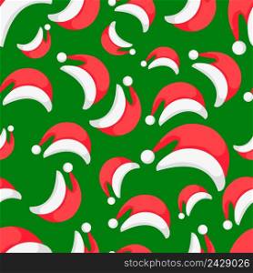 seamless Wallpaper background red Santa Claus hat beard, vector holiday decoration pictures of Santa hat and beard, symbol of Christmas and New year