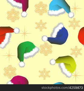 Seamless wallpaper from Winter Hats and snowflakes