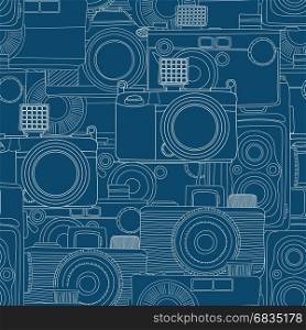 Seamless wallpaper pattern with vintage cameras sketch