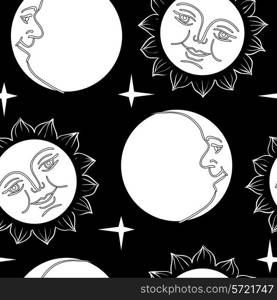 Seamless wallpaper the Moon and Sun with faces vector background