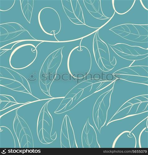 Seamless wallpaper tile of olive tree branches with leaves. Vector illustration.