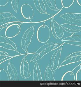 Seamless wallpaper tile of olive tree branches with leaves. Vector illustration.