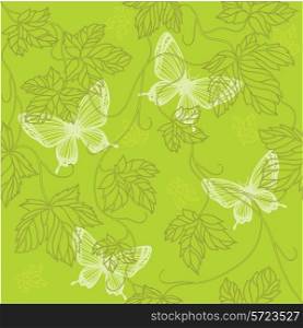 Seamless Wallpaper with floral ornament with leafs and butterfly for vintage design, Vector retro background