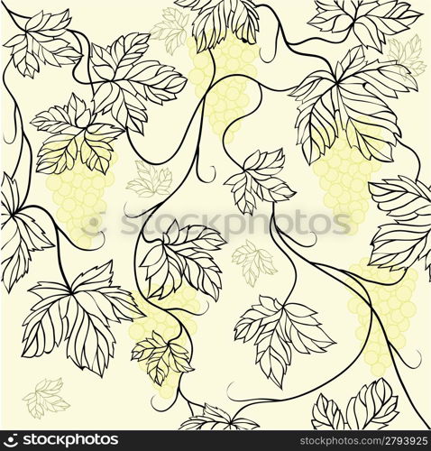 Seamless Wallpaper with floral ornament with leafs and grapes for vintage design, Vector retro background