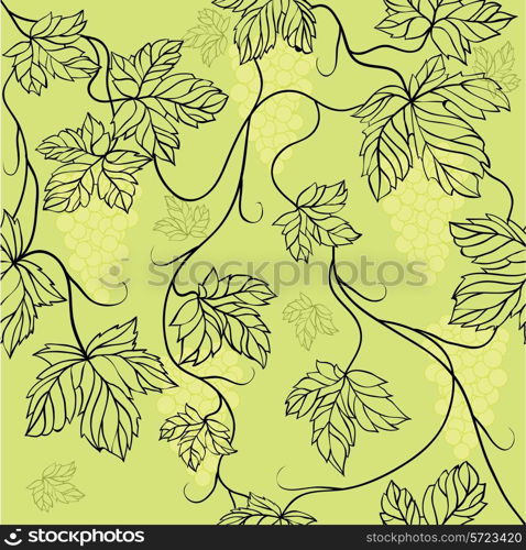 Seamless Wallpaper with floral ornament with leafs and grapes for vintage design, Vector retro background