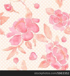Seamless wallpaper with Peony flowers. Watercolor painting in vector.. Watercolor seamless wallpaper with Peony flowers in vector.