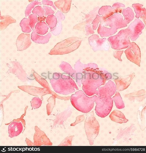 Seamless wallpaper with Peony flowers. Watercolor painting in vector.