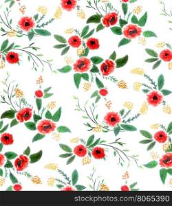 Seamless Watercolor Background Pattern With Flowers. Vector Illustration.