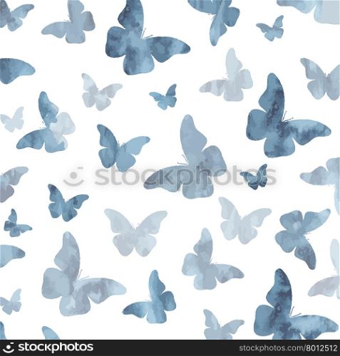 Seamless watercolor gray butterflies pattern. Vector illustration