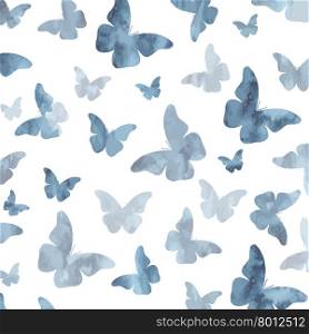 Seamless watercolor gray butterflies pattern. Vector illustration