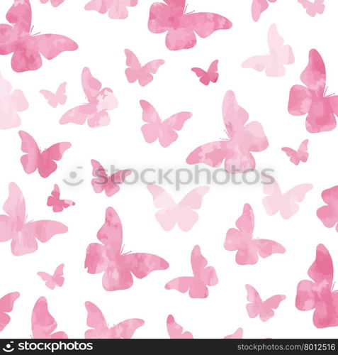 Seamless watercolor pink butterflies pattern. Vector illustration
