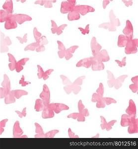 Seamless watercolor pink butterflies pattern. Vector illustration