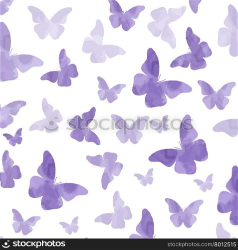 Seamless watercolor purple butterflies pattern. Vector illustration