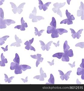 Seamless watercolor purple butterflies pattern. Vector illustration