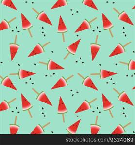 Seamless watermelon slice pattern. Vector blue background.