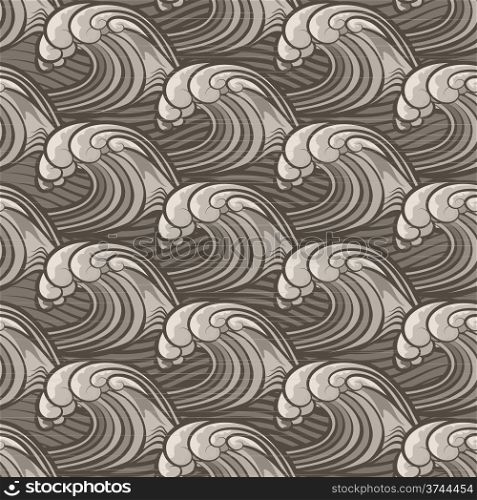 Seamless wave pattern drawn in retro style with use scratches
