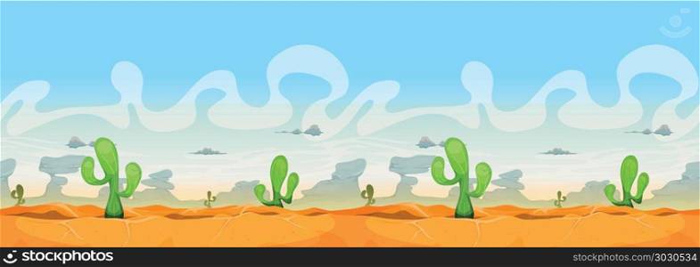 Seamless Western Desert Landscape For Ui Game. Illustration of a seamless desert landscape background in the sunshine for ui game