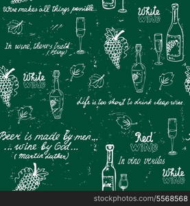 Seamless wine pattern on chalk board vector illustration