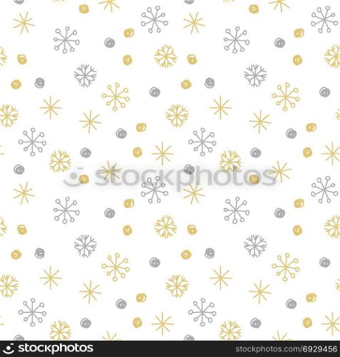 Seamless Winter Pattern Background. Vector Seamless Winter Pattern Background with Silver and Gold Snowflakes on White Background. Can be used for textile, parer, scrapbooking, wrapping, web and print design