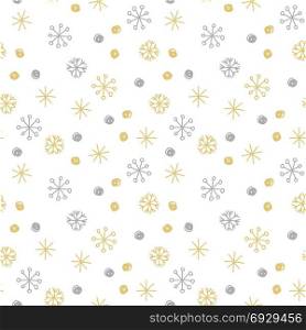 Seamless Winter Pattern Background. Vector Seamless Winter Pattern Background with Silver and Gold Snowflakes on White Background. Can be used for textile, parer, scrapbooking, wrapping, web and print design