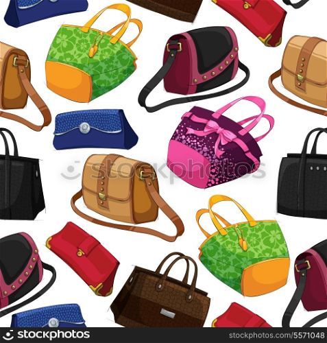 Seamless woman&#39;s fashion bags handbag clutch pouch and satchel pattern background vector illustration