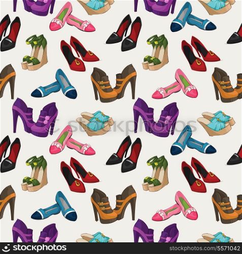 Seamless woman&#39;s fashion shoes pattern background vector illustration
