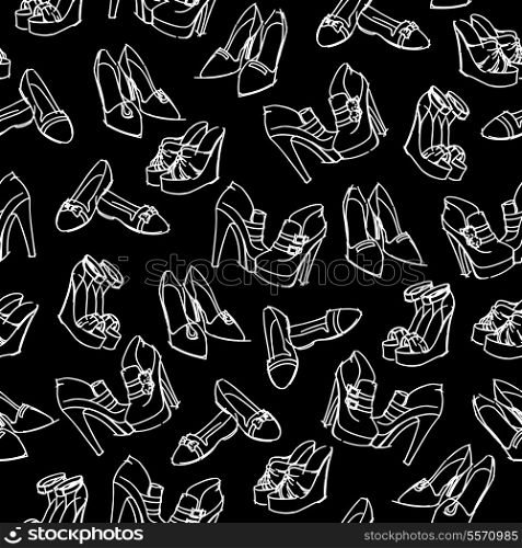 Seamless woman&#39;s modern shoes sketch pattern background vector illustration