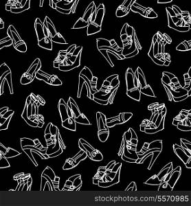 Seamless woman&#39;s modern shoes sketch pattern background vector illustration