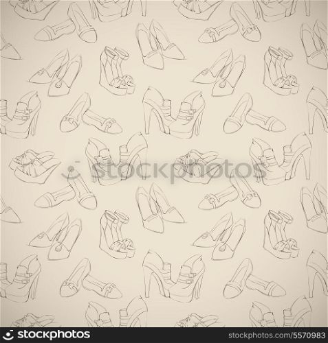Seamless woman&#39;s stylish shoes sketch pattern background vector illustration