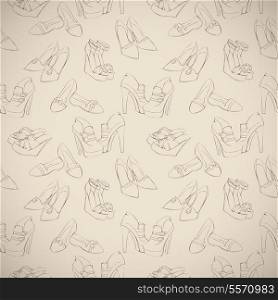 Seamless woman&#39;s stylish shoes sketch pattern background vector illustration