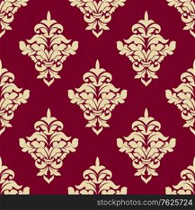 Seamless yellow floral elegant arabesque pattern on red in royal damask style motifs suitable for wallpaper, tiles and fabric design