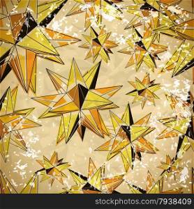 Seamless yellow pattern of triangles volume in vintage style with scuffed
