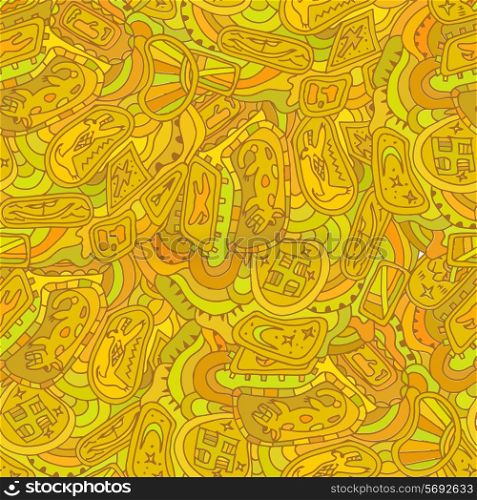 Seamless yellow texture with ornament tribal style. Ethnic style. Vector illustration.